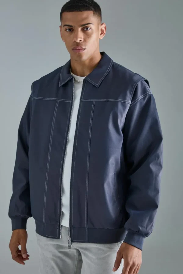 boohooMAN Oversized PU Panel Detail Bomber Jacket In | Man | Coats & Jackets