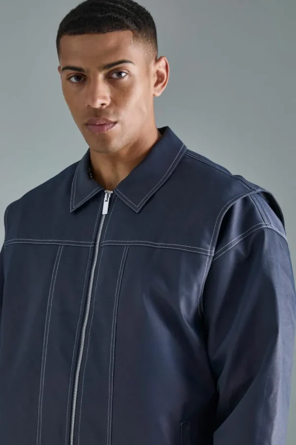 boohooMAN Oversized PU Panel Detail Bomber Jacket In | Man | Coats & Jackets