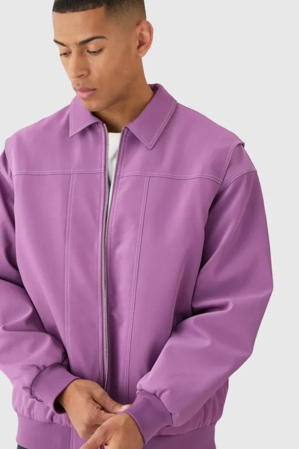 boohooMAN Oversized PU Panel Detail Bomber Jacket In | Man | Coats & Jackets