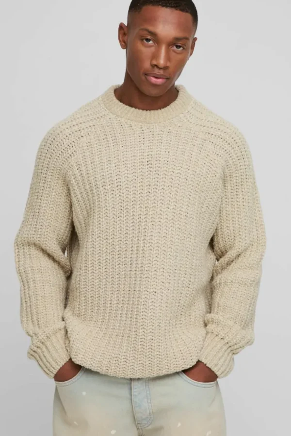 boohooMAN Oversized Raglan Detail Boucle Knit Jumper | Knitwear | Going Out Knitwear