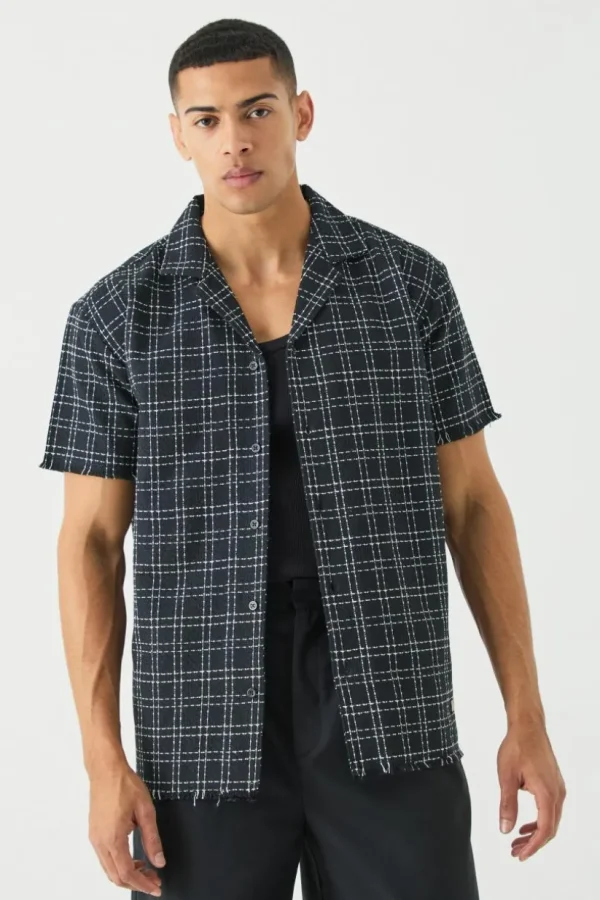 boohooMAN Oversized Raw Hem Boucle Shirt | Going Out | Shirts