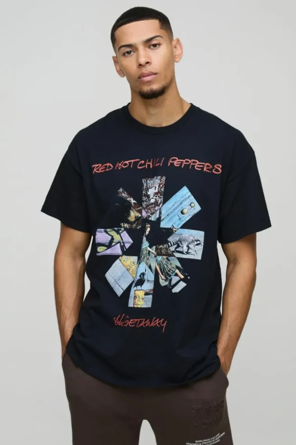 boohooMAN Oversized Red Hot Chili Peppers License Print T-Shirt | T-Shirts