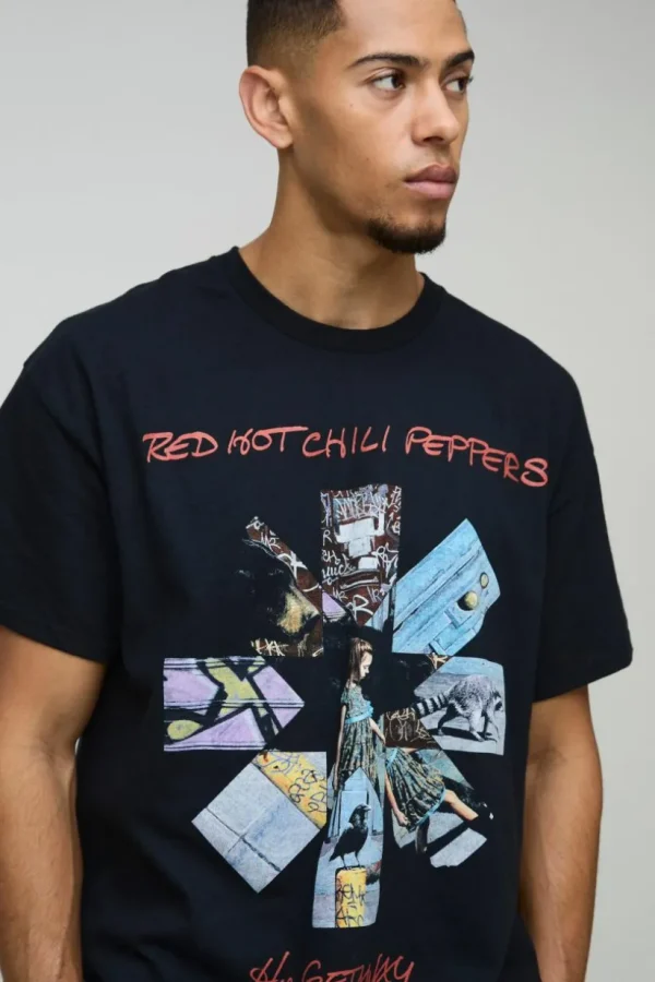 boohooMAN Oversized Red Hot Chili Peppers License Print T-Shirt | T-Shirts