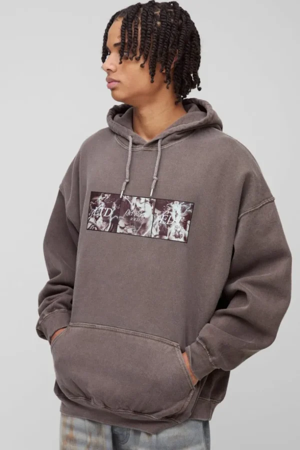 boohooMAN Oversized Renaissance Box Graphic Washed Hoodie | Hoodies & Sweats