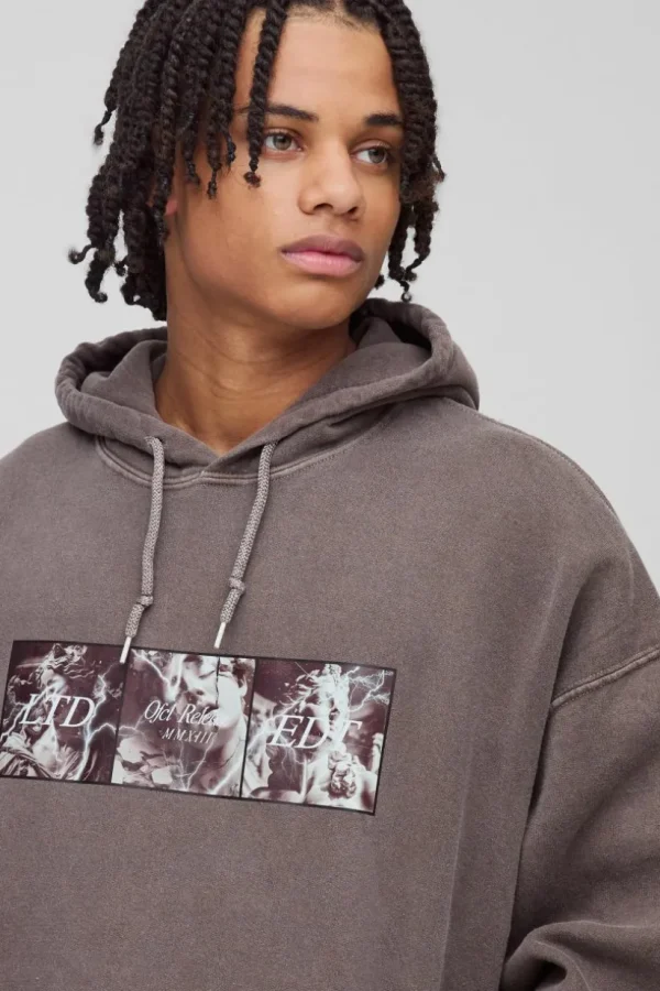 boohooMAN Oversized Renaissance Box Graphic Washed Hoodie | Hoodies & Sweats