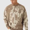 boohooMAN Oversized Renaissance Face Knit Jumper | Knitwear | Going Out Knitwear