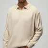 boohooMAN Oversized Ribbed Revere Neck Knitted Polo | Going Out Polo Shirts | Knitwear