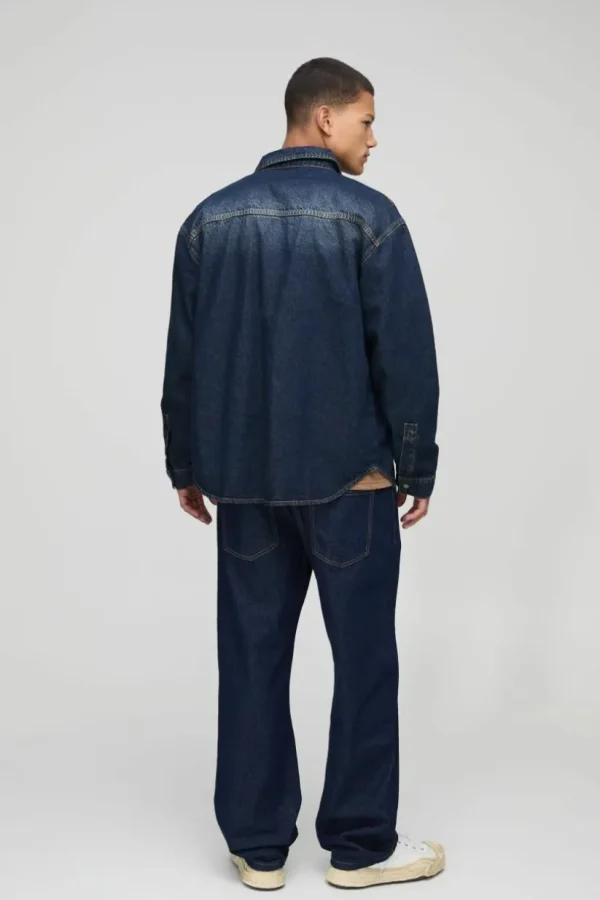 boohooMAN Oversized Rigid ed Denim Shirt | Going Out | Shirts