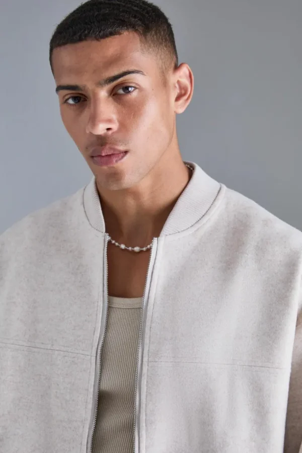 boohooMAN Oversized Salt And Pepper Melton Bomber Jacket | Man | Coats & Jackets