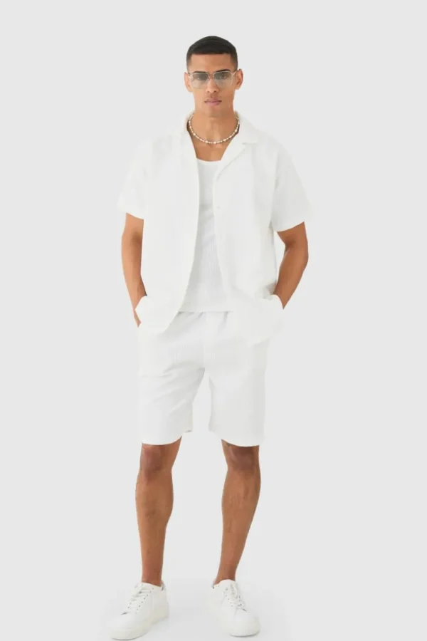 boohooMAN Oversized Short Sleeve Pleated Shirt And Short | Going Out | Shorts