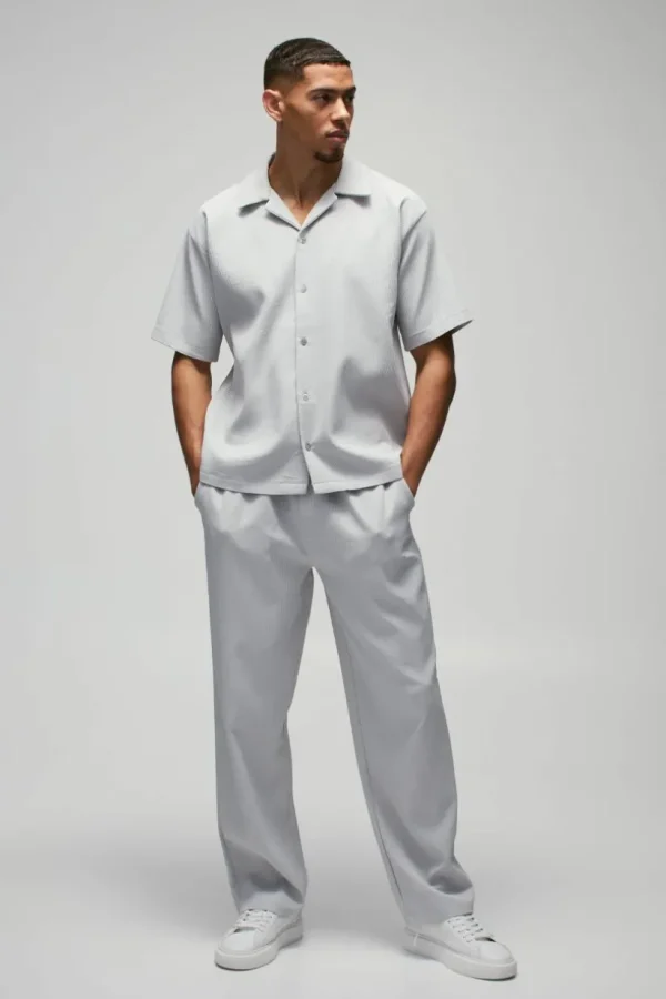 boohooMAN Oversized Short Sleeve Pleated Shirt & Straight Trouser | Sets & Coords