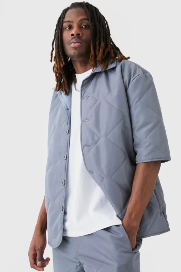 boohooMAN Oversized Short Sleeve Quilted Shirt | Shirts | Going Out Shirts