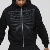 boohooMAN Oversized Skeleton Puff Print Zip Through Hoodie | Hoodies & Sweats