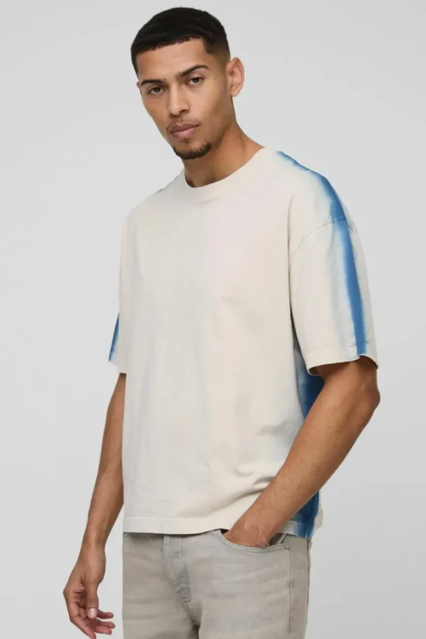 boohooMAN Oversized Spray Boxy Wash T-Shirt | T-Shirts