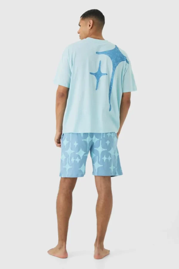 boohooMAN Oversized Star Graphic Short Lounge Set | Loungewear