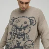 boohooMAN Oversized Teddy Graphic Knitted Jumper | Knitwear | Going Out Knitwear