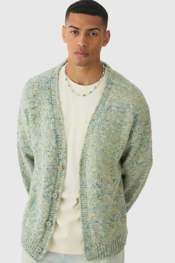 boohooMAN Oversized Textured Brushed Knitted Cardigan | Knitwear | Going Out Knitwear