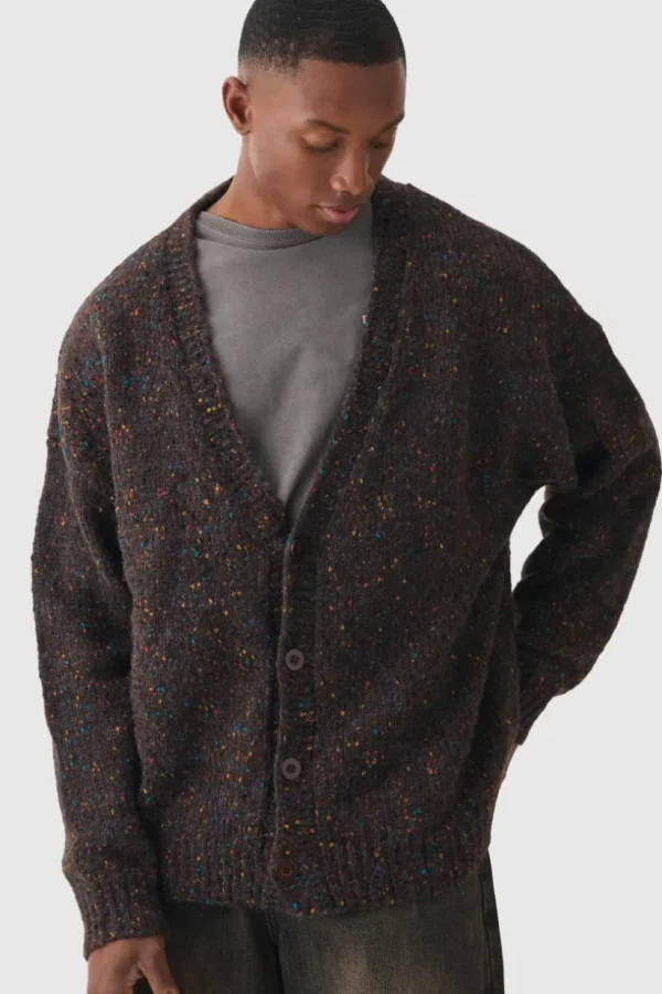 boohooMAN Oversized Textured Brushed Knitted Cardigan | Knitwear | Going Out Knitwear