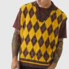 boohooMAN Oversized V Neck Argyle Fluffy Knit Vest | Knitwear | Going Out Knitwear