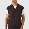 boohooMAN Oversized V Neck Button Through Knitted Vest | Knitwear | Going Out Knitwear