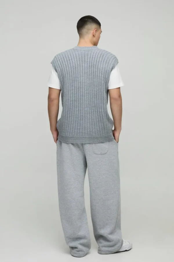 boohooMAN Oversized V Neck Knitted Vest | Knitwear | Going Out Knitwear