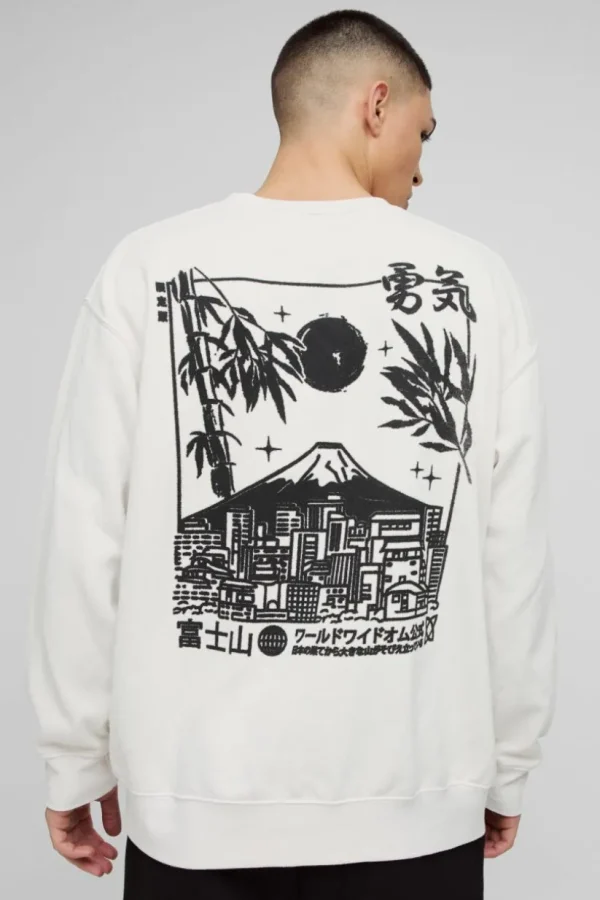 boohooMAN Oversized Volcano Graphic Washed Sweatshirt | Hoodies & Sweats