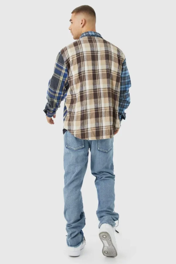 boohooMAN Oversized Waved Spliced Check Shirt | Shirts | Going Out Shirts