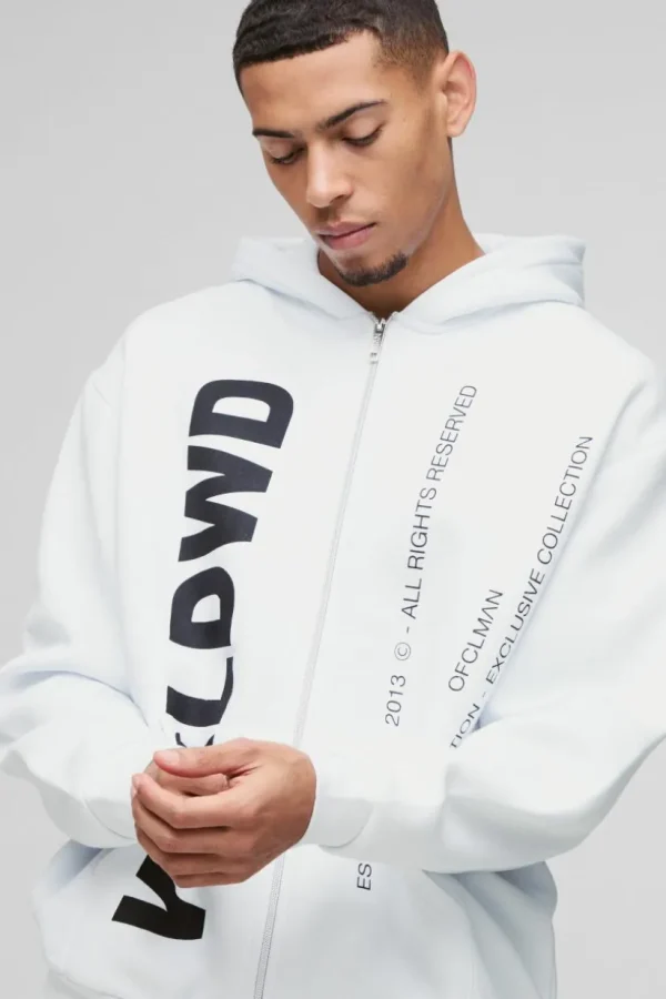 boohooMAN Oversized Worldwide Text Zip Through Hoodie | Hoodies & Sweats