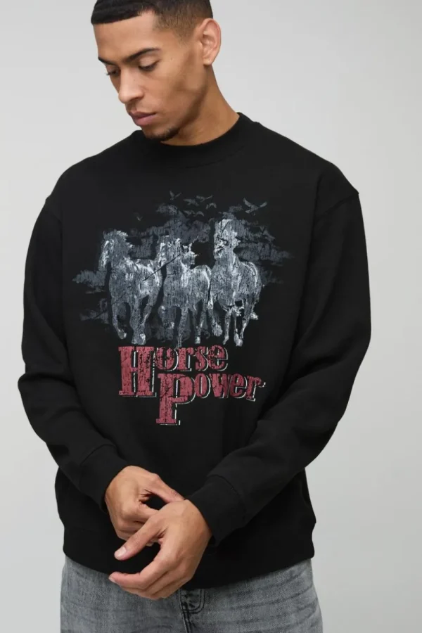 boohooMAN Oversized Wyoming Western Graphic Sweatshirt | Hoodies & Sweats