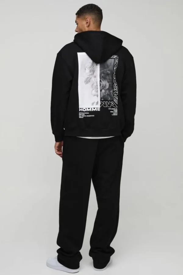 boohooMAN Oversized Zip Through Monochrome Floral Print Hoodie | Hoodies & Sweats