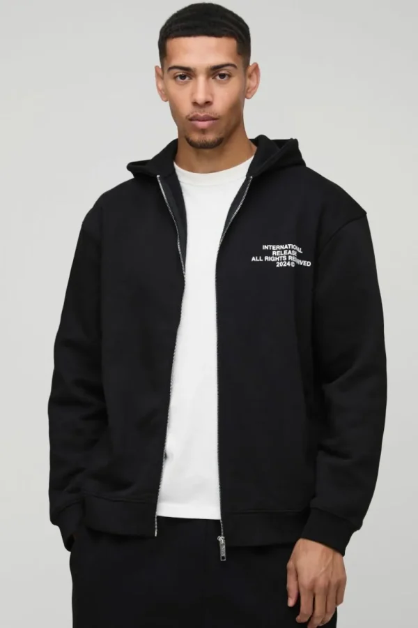 boohooMAN Oversized Zip Through Monochrome Floral Print Hoodie | Hoodies & Sweats