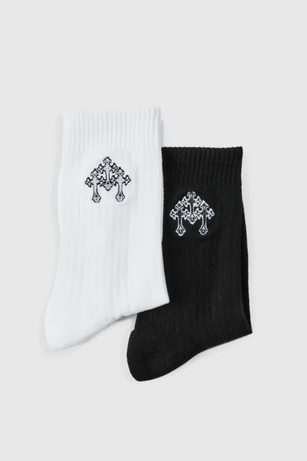 boohooMAN 2 Pack Cross Embroidered Socks | Underwear & Socks | Underwear & Socks