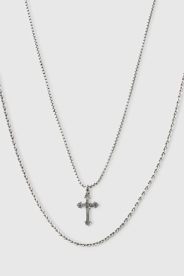 boohooMAN 2 Pack Cross Pendant Necklace In | Jewellery & Watches