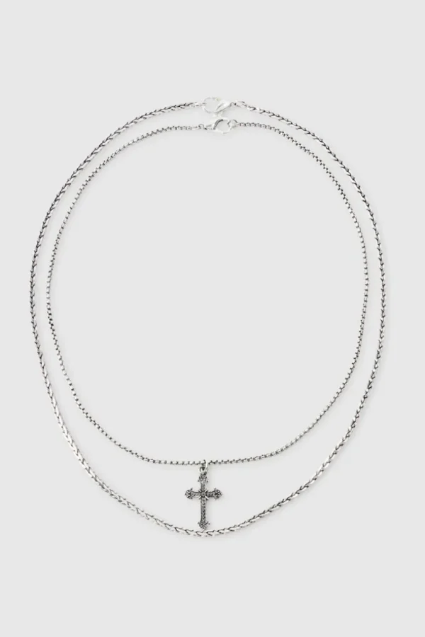 boohooMAN 2 Pack Cross Pendant Necklace In | Jewellery & Watches