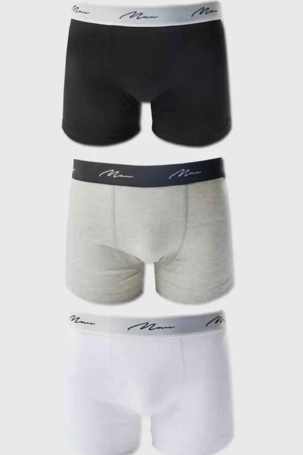 boohooMAN 3 Pack Man Signature Mixed Colour Trunks | Man | Underwear & Socks