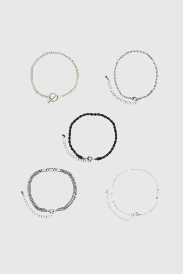 boohooMAN 5 Pack Mixed Chain Bracelets | Jewellery & Watches