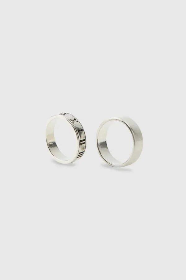 boohooMAN 2 Pack Roman Lettering Rings | Jewellery & Watches | Man