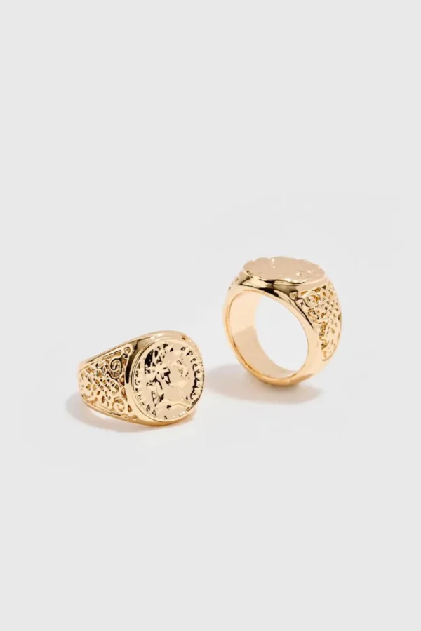 boohooMAN 2 Pack Signet Rings In | Jewellery & Watches