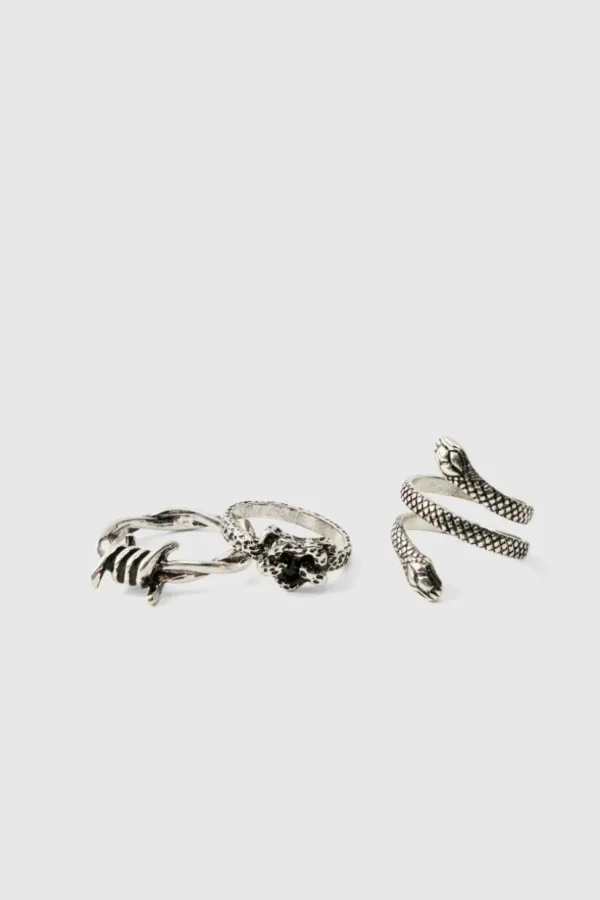 boohooMAN 3 Pack Snake Rings | Jewellery & Watches