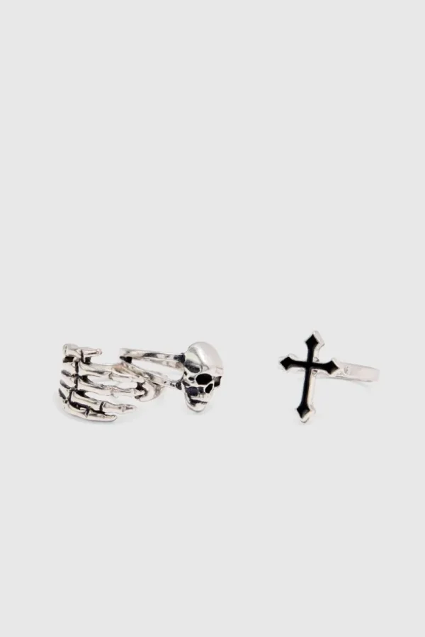 boohooMAN 3 Pack Skull Rings | Jewellery & Watches