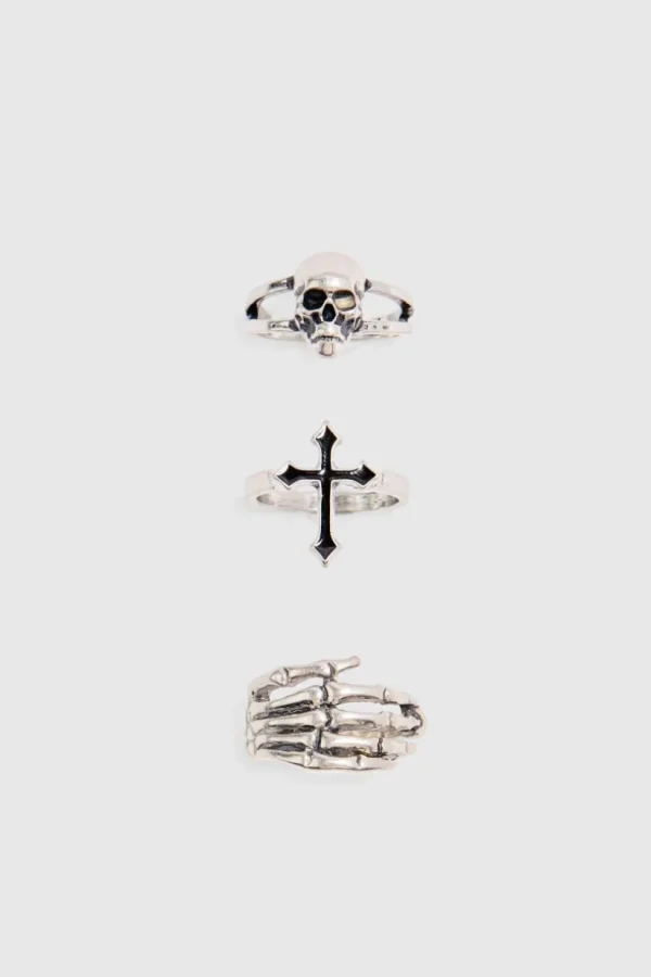 boohooMAN 3 Pack Skull Rings | Jewellery & Watches