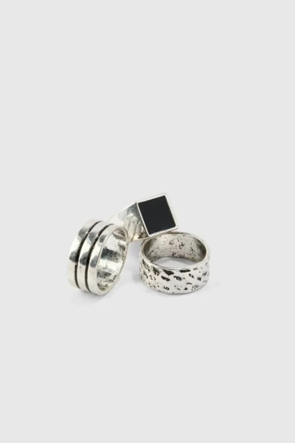 boohooMAN 3 Pack Stone Embossed Rings | Jewellery & Watches