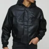 boohooMAN Padded Hooded PU Bomber Jacket In | Man | Coats & Jackets