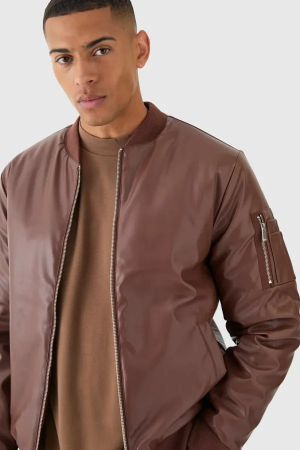 boohooMAN Padded PU Ma1 Bomber Jacket In | Man | Coats & Jackets