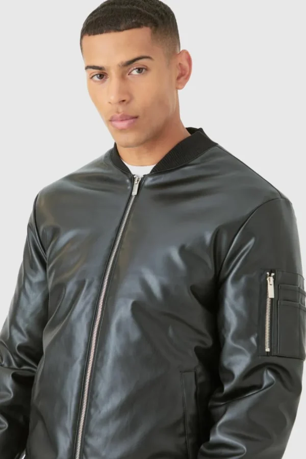 boohooMAN Padded PU Ma1 Bomber Jacket In | Man | Coats & Jackets