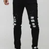 boohooMAN Paint Splatter Bandanna Rip & Repair Skinny Jeans | Denim | Going Out Denim