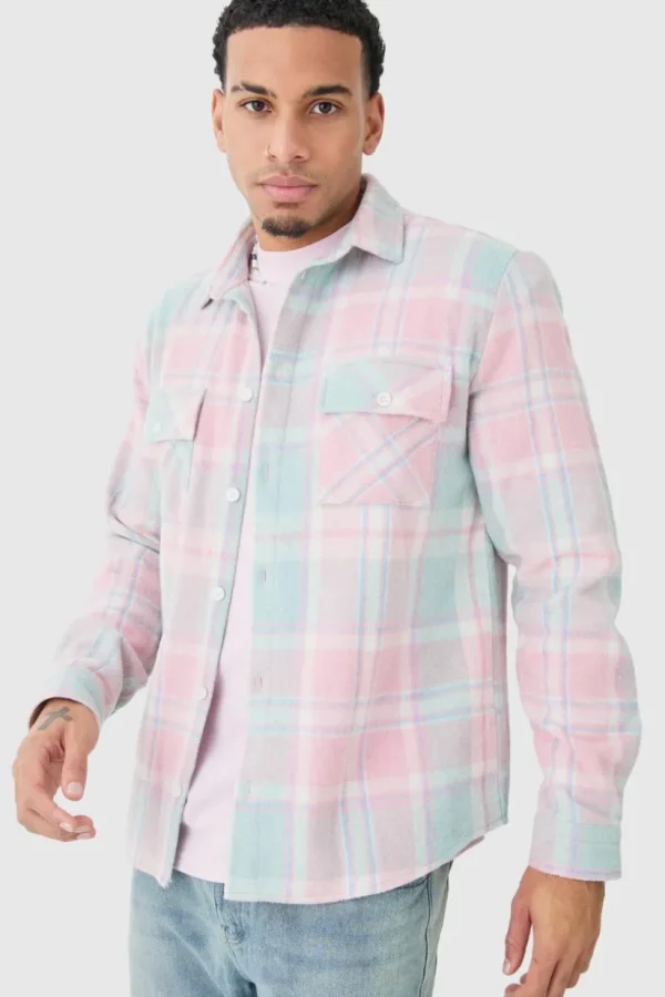 boohooMAN Pastel Check Overshirt | Shirts | Going Out Shirts