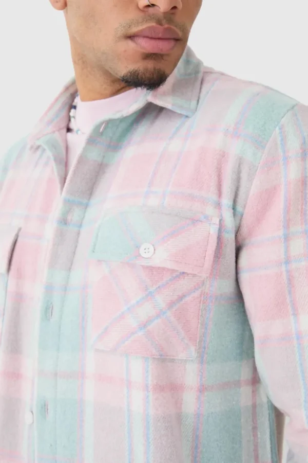 boohooMAN Pastel Check Overshirt | Shirts | Going Out Shirts