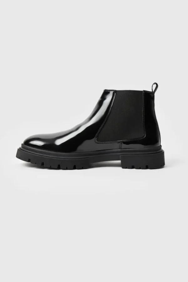 boohooMAN Patent Chelsea Boots With Track Sole | Boots | Footwear