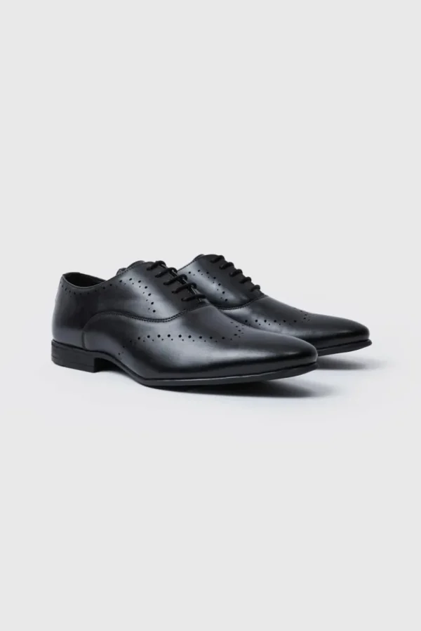 boohooMAN Perforated Detail Smart Derby Shoes | Going Out | Smart Shoes